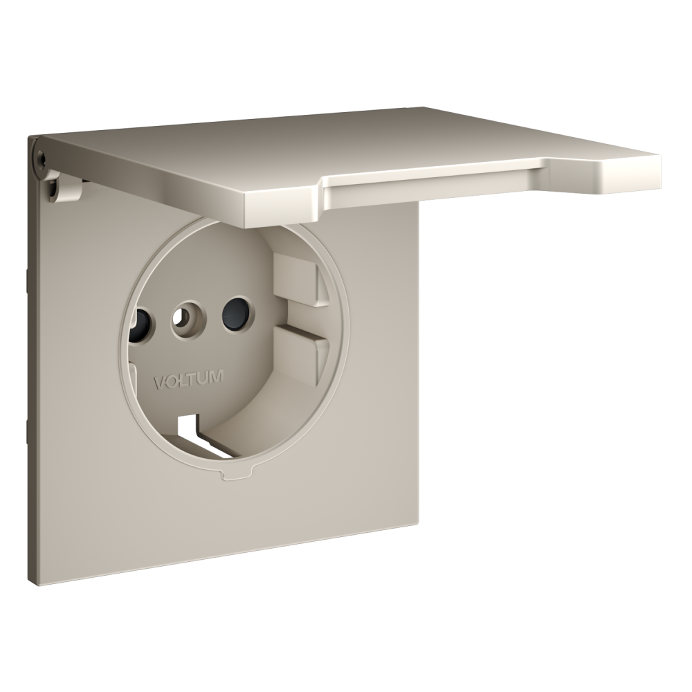 Накладка для розетки с заземлением, защитными шторками и крышкой, кашемир Voltum S70 VLS000803, Пластик Soft touch