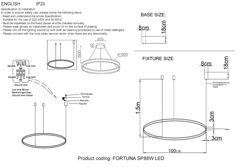Светильник 100 см, 88W, 3000-6300K, Crystal Lux FORTUNA SP88W LED GOLD, золото