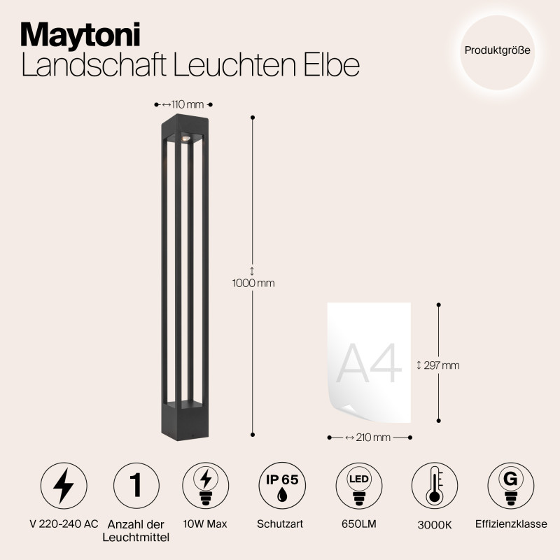 Светодиодный светильник 100 см, 10W, 3000K, Maytoni Elbe O424FL-L10GF, графит
