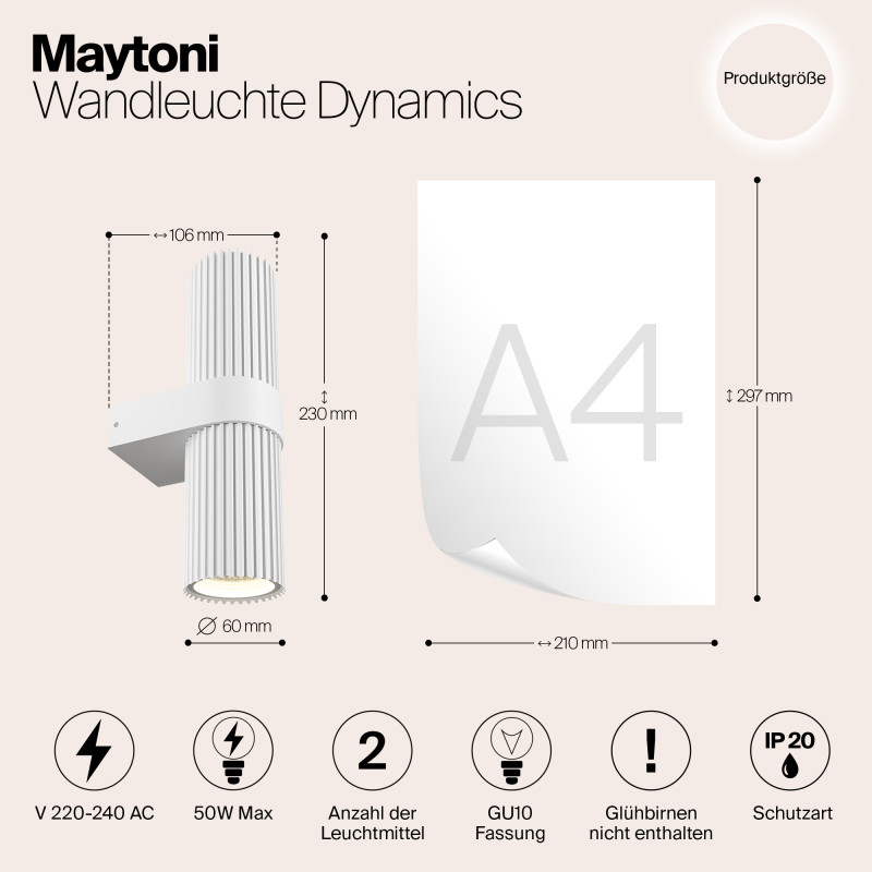 Светильник 22 см, Maytoni Dynamics MOD326WL-02W, белый
