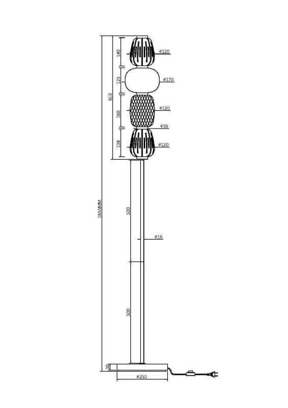 Торшер 25*165,5 см, LED, 32W, 3000К, Maytoni Pattern MOD267FL-L32G3K золотой