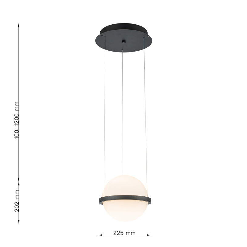 Подвесной светильник 22,5*120 см, 20W, Favourite Ringar 4502-1P матовый черный, белое стекло
