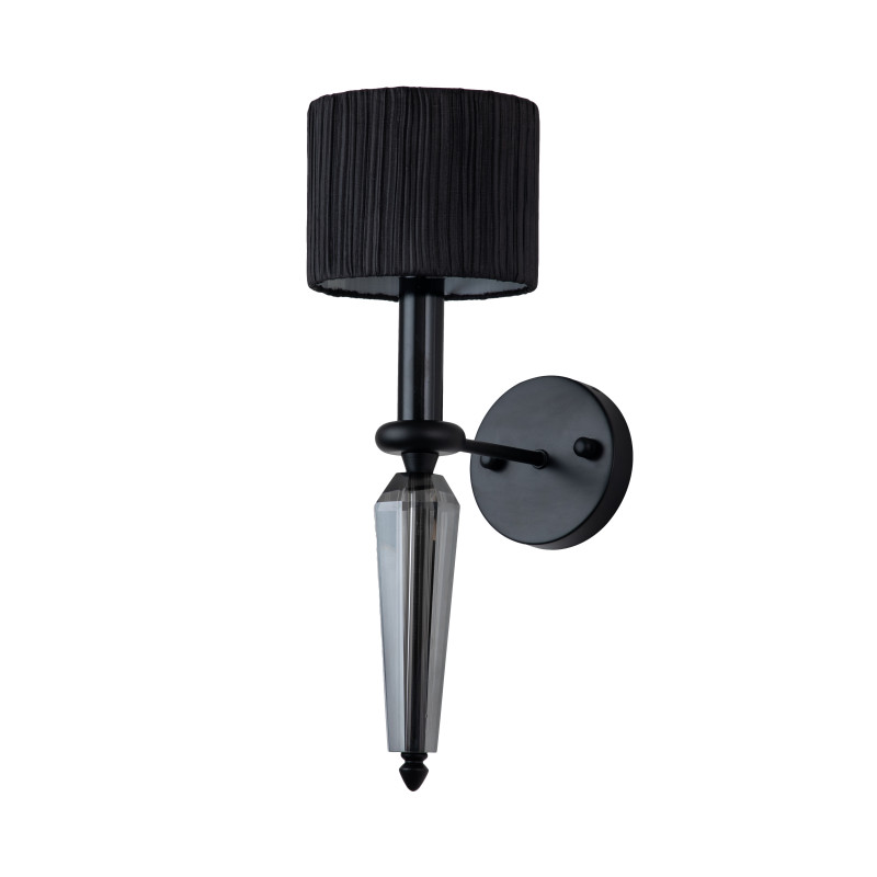 Бра Favourite Graph 2965-1W, D230*W150*H460, каркас матового черного цвета, плафон из черной органзы, декоративный элемент из хрусталя серо-дымчатого цвета