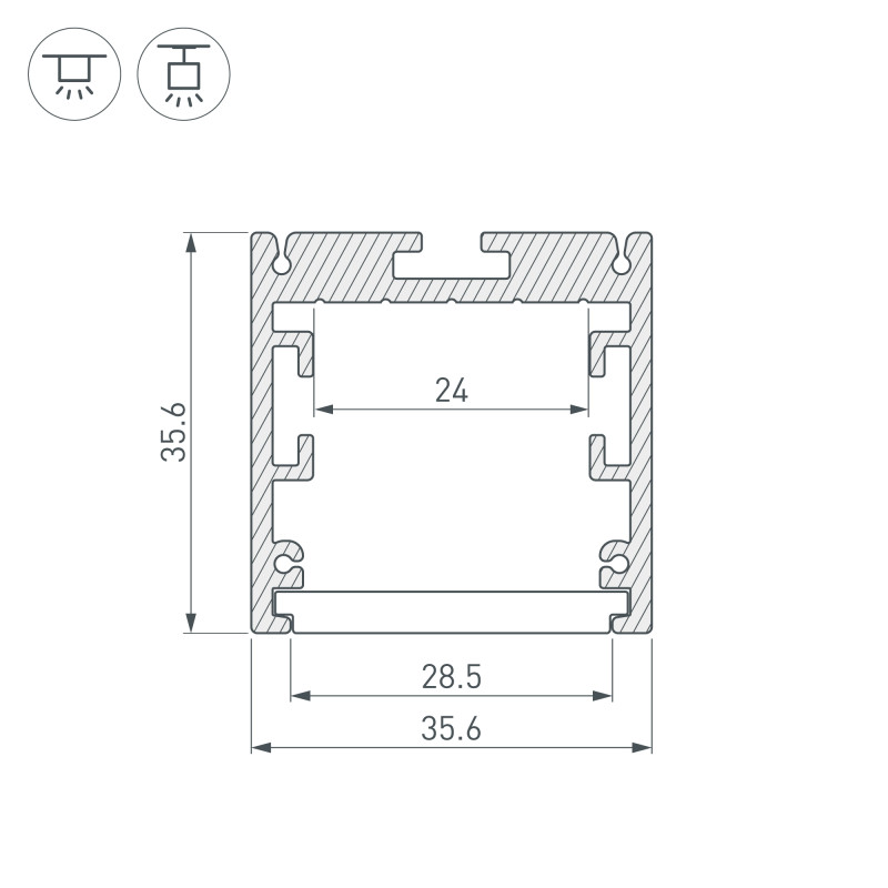 Профиль Arlight 025477 118*3,5*3,5 см. Цена указана за 1180  мм. Продается кратно 1180 мм.  экран отдельно