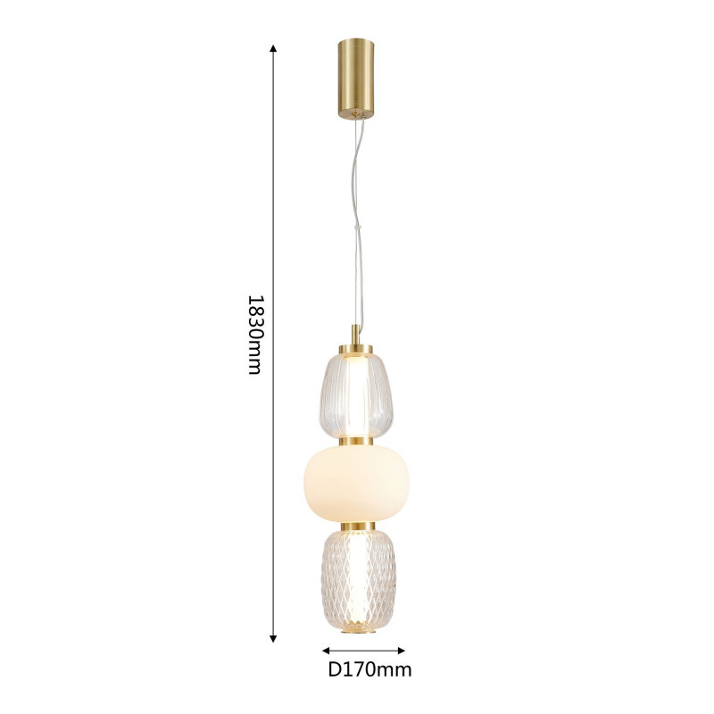 Подвес Favourite Bella 4057-1P, D170*H630/1830, золота, плафоны в виде бусин разнообразных форм из выдувного стекла двух видов - прозрачного и цвета опала