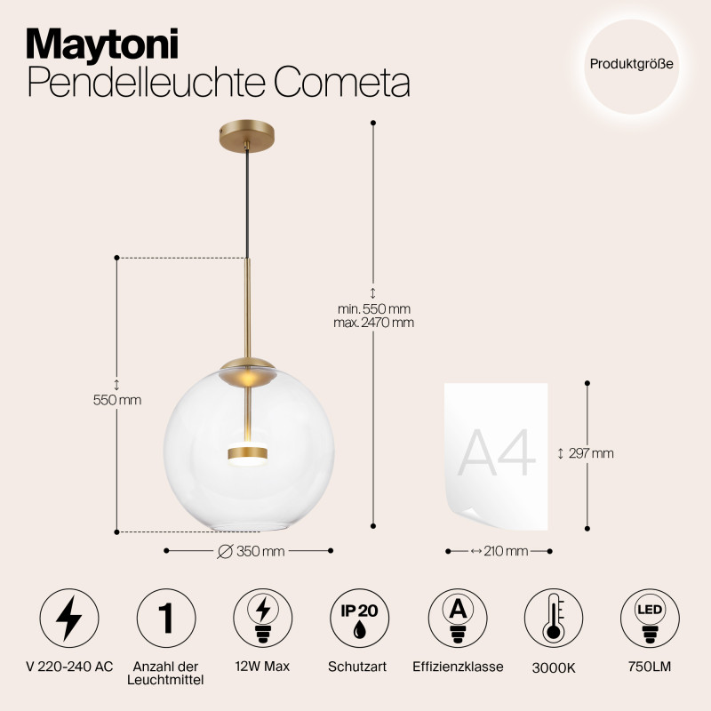Светильник 35 см Maytoni Cometa MOD056PL-L12G3K золото