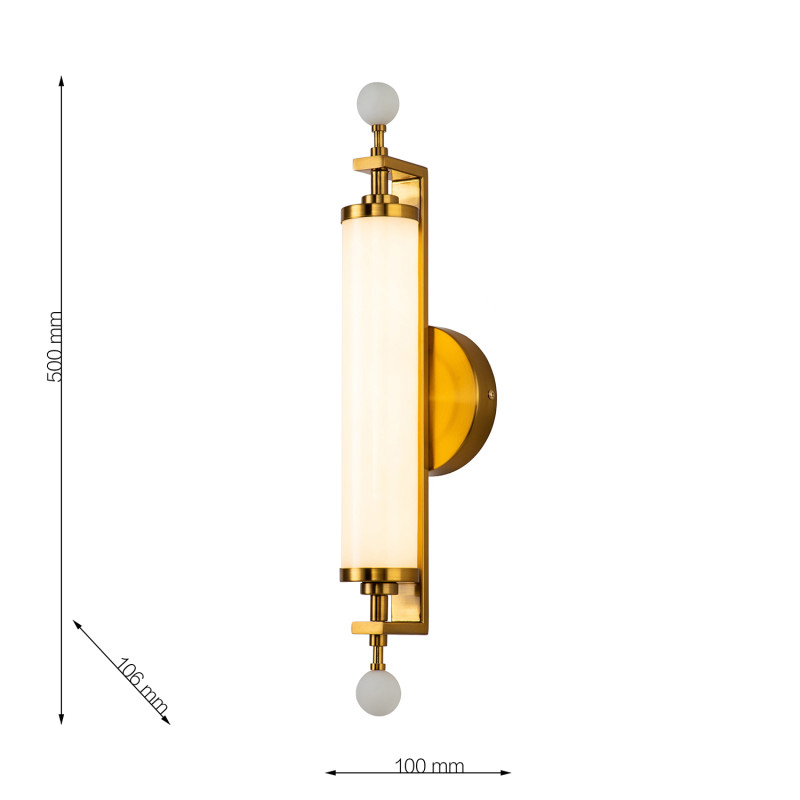 Бра Favourite Plunger 3011-2W, D105*W100*H500, латуни, плафон из искусственного белого мрамора, стеклянный декор по краям