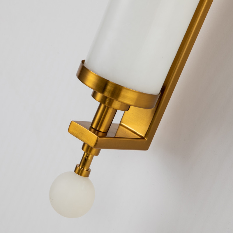 Бра Favourite Plunger 3012-2W, D105*W100*H700, латуни, плафон из искусственного белого мрамора, стеклянный декор по краям