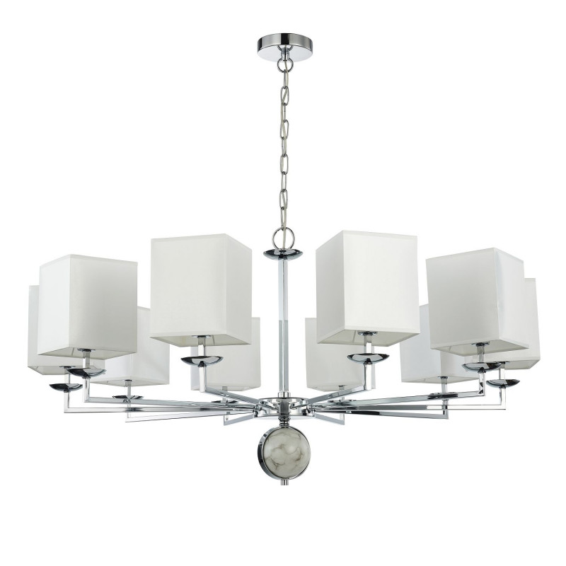 Подвесная люстра Favourite Diva 2821-10P, D1000*H490/1555(H580/1645), хром, плафоны из белой ткани, декор - имитация белого мрамора, каркас можно монтировать как вверх, так и вниз плафонами.