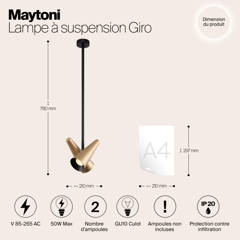 Подвесной светильник Maytoni Giro MOD095PL-02BS, черный-латунь