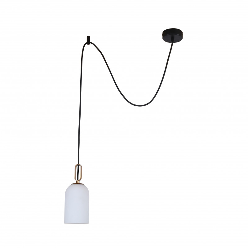 Подвесная люстра Favourite Grover 2668-1P, L480*W90*H800/3000, каркас темно-серого цвета и цвета латуни, плафон из белого стекла