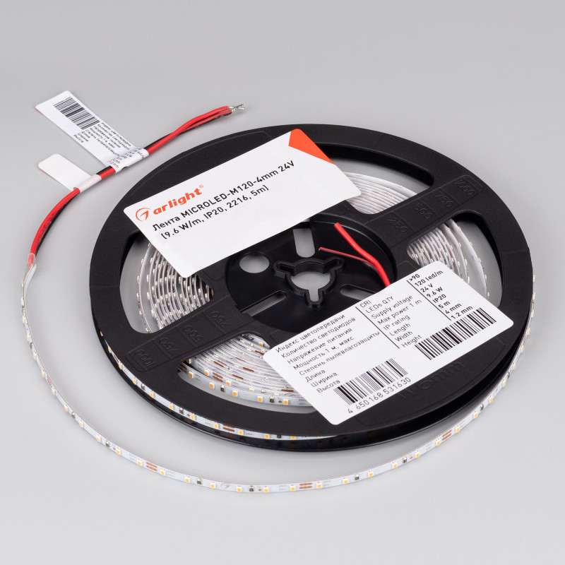 Лента MICROLED-M120-4mm 24V Warm3000 (9.6 W/m, IP20, 2216, 5m) (Arlight, узкая) 024414(2). Цена указана за 5 метров. Продается кратно 5 метрам.