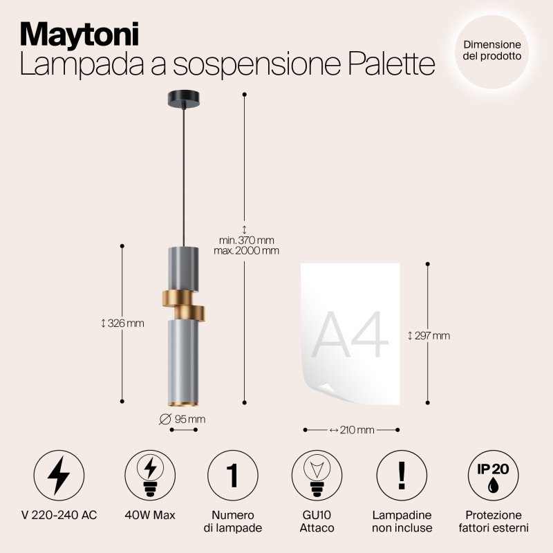 Светильник 10 см, Maytoni Palette MOD303PL-01CFL2, золото-черный-серый