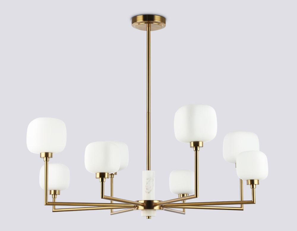 Люстра на штанге с мрамором **30-68 см, 8*G9*40W, K, Ambrella Light High Light LH53017, латунь