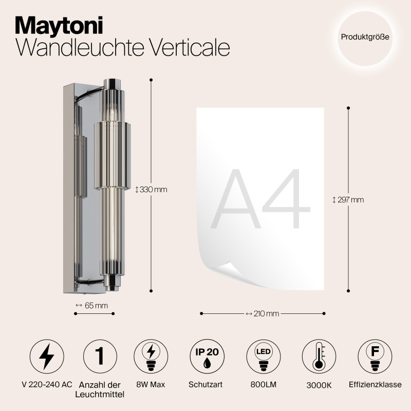 Светильник 33 см, 8W, 3000K, Maytoni Verticale MOD308WL-L9CH3K, хром