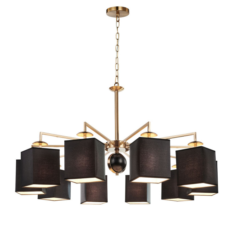 Подвесная люстра Favourite Diva 2822-10P, D1000*H490/1555(H580/1645), античная латунь, плафоны из черной ткани, декор - имитация черного мрамора, каркас можно монтировать как вверх, так и вниз плафонами.