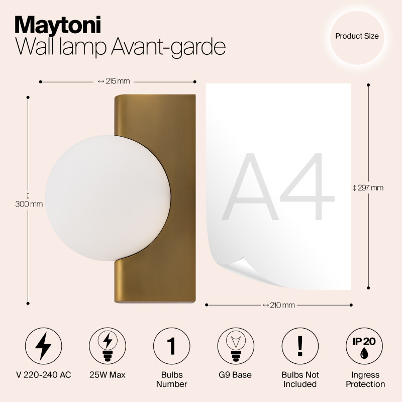 Светильник 30 см, Maytoni Avant-garde MOD324WL-01BS, латунь
