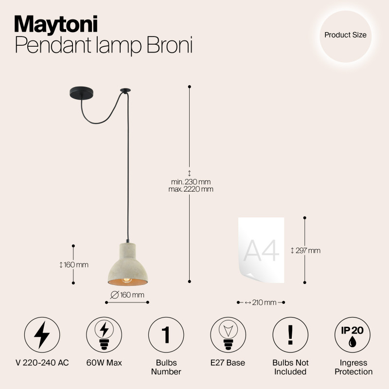 Подвесной светильник Maytoni Broni T434-PL-01-GR