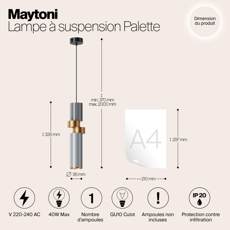 Светильник 10 см, Maytoni Palette MOD303PL-01CFL2, золото-черный-серый