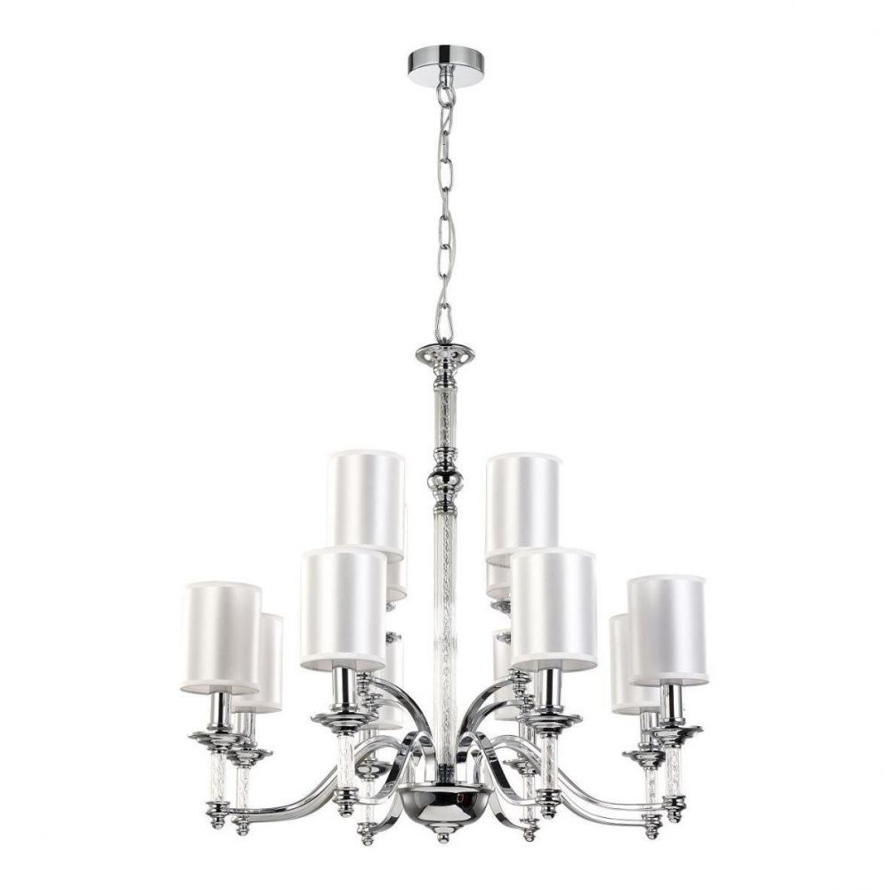 Подвесная люстра Favourite Gelios 2930-12P, D700*H670/1750, хром, плафоны из белой атласной ткани, декоративные элементы из прозрачного стекла
