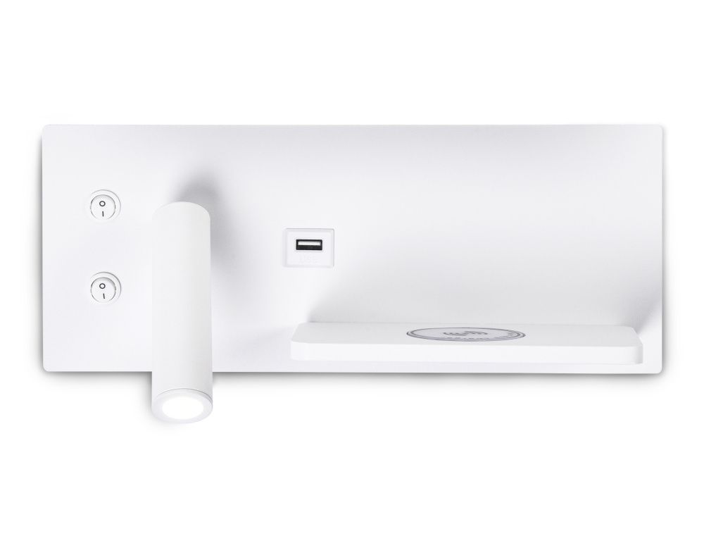 Настенный поворотный светодиодный светильник с выключателем, USB и беспроводной зарядкой 30*12*11,5- см, **W, 3000K, Ambrella Light Wallers FW2971, белый