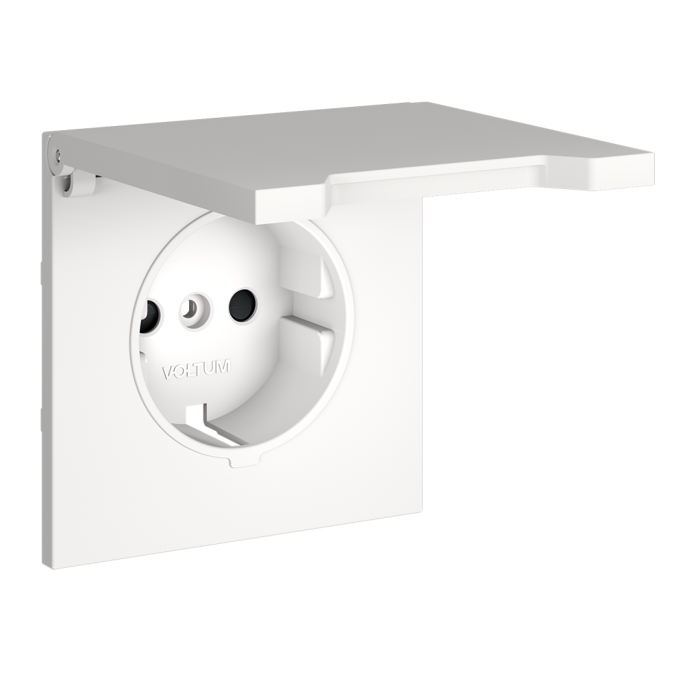Накладка для розетки с заземлением, защитными шторками и крышкой, белый матовый Voltum S70 VLS000802, Пластик Soft touch