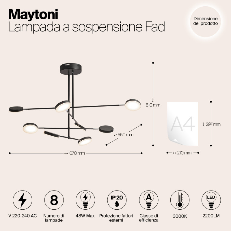 Подвесной светодиодный светильник Maytoni Fad MOD070PL-L48B3K, 48W LED, 3000K, черный