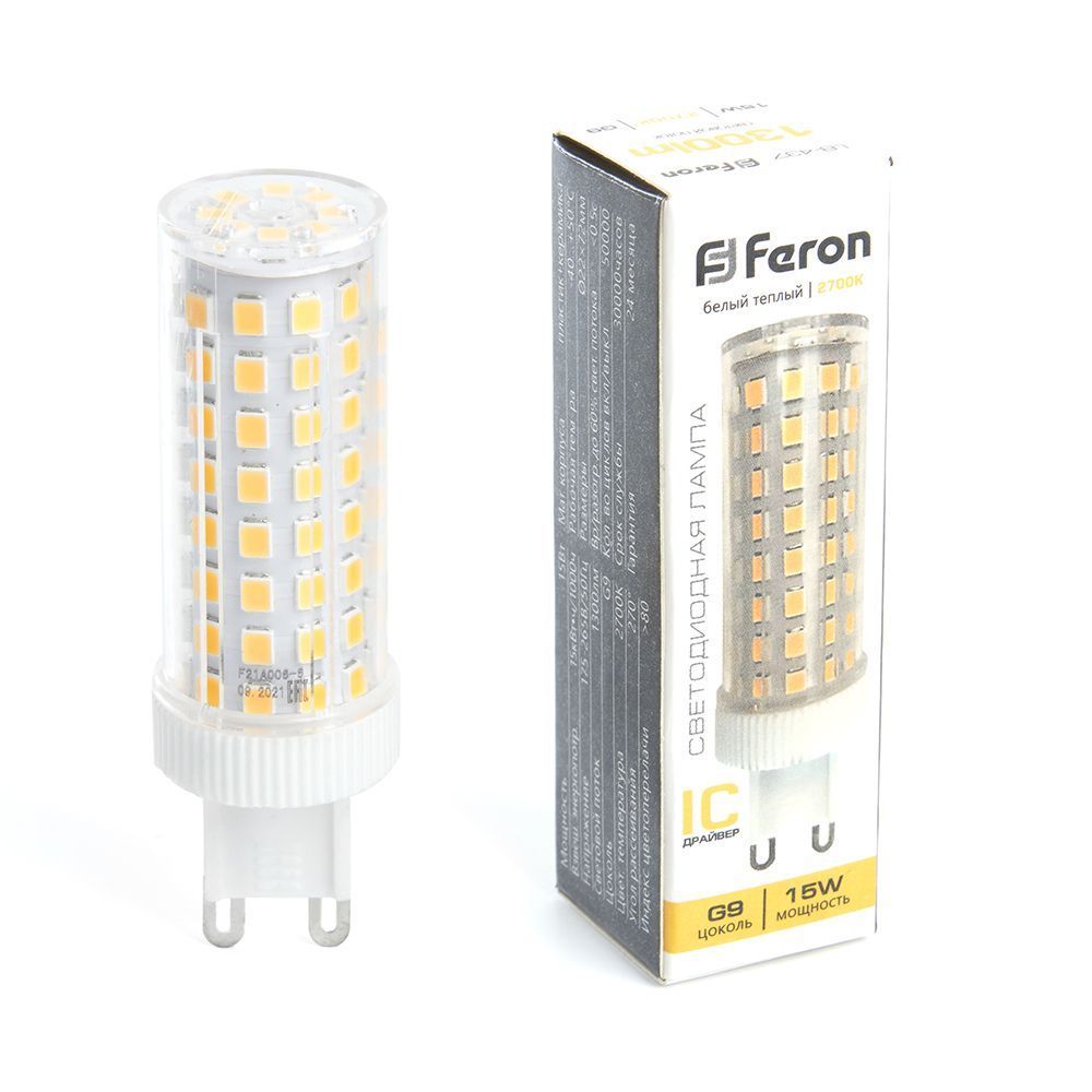 Лампа светодиодная G9, 15W, 2700K, 1300 Lm, 230V JCD, LB-437 Feron 38212