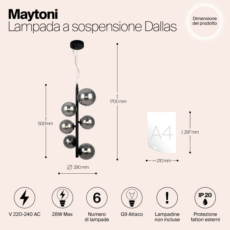 Светильник 29 см, Maytoni Dallas MOD545PL-06B, черный