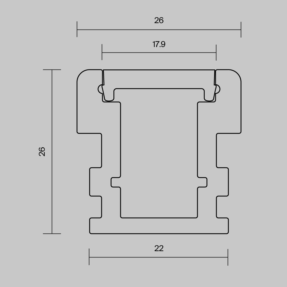 Алюминиевый профиль встраиваемый в пол 26x26 (Серебро, 2 м), ALM-2626-S-2M 636016, 200*3*3 см, Maytoni  636016, Серебро