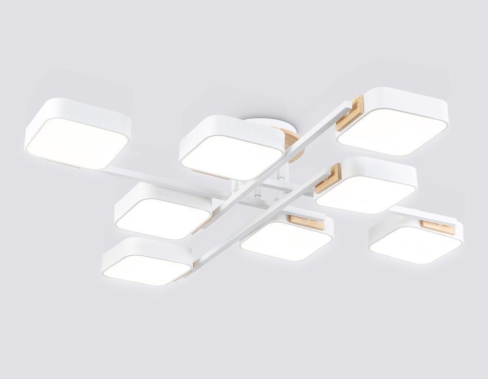 Люстра светодиодная на штанге 96*96*16- см, **W, 3000-6000K, Ambrella Light Comfort FL4888, белый, дерево