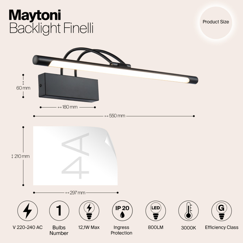 Подсветка 55 см Maytoni Finelli MIR004WL-L12B, черный