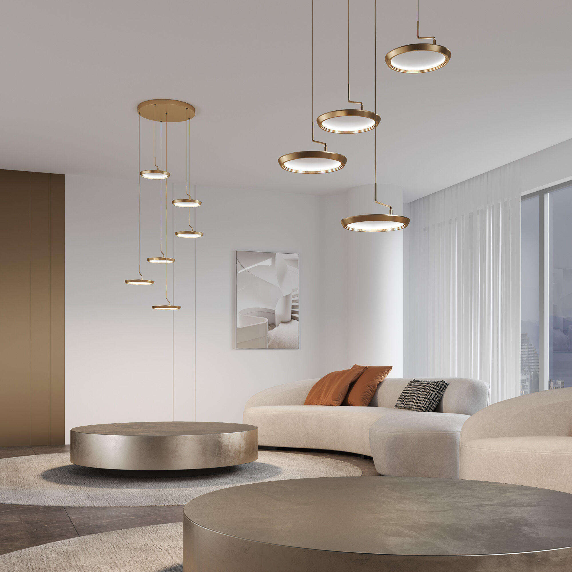 Подвесной светильник 65*65*200 см, LED*75W, 3000K, Eurosvet Crespella 90034/6, золото, a069295
