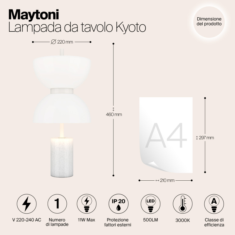 Настольный светильник  22 см, LED 11W, 3000К, Белый Maytoni Kyoto MOD178TL-L11W3K