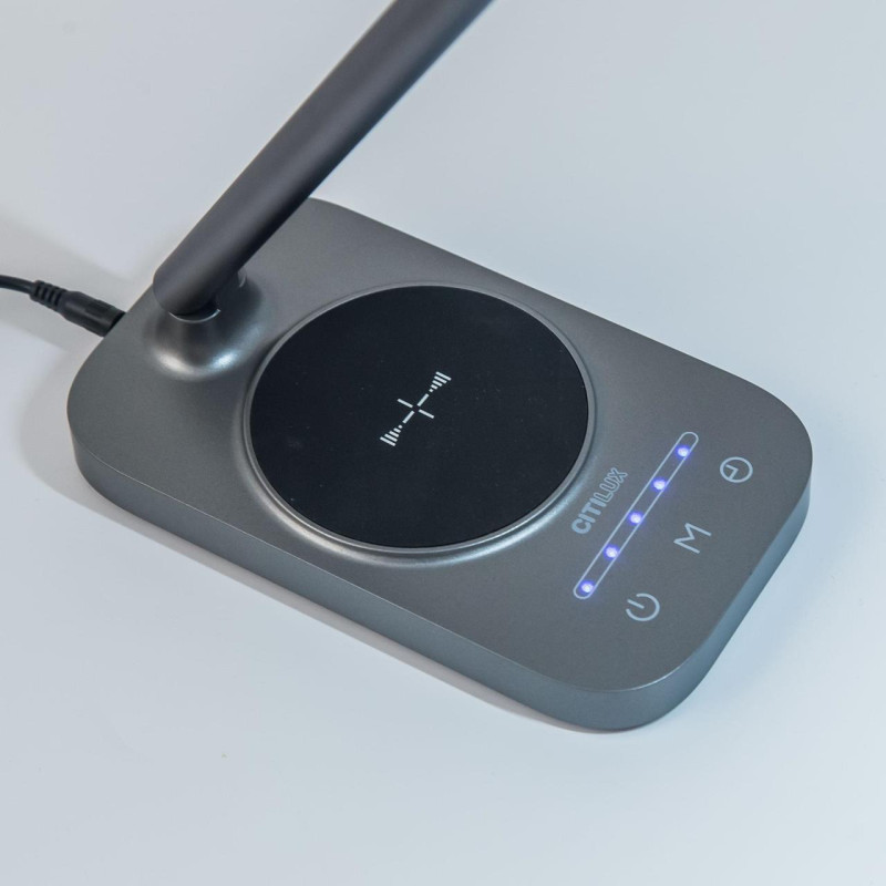 Настольный светильник светодиодный с USB+Qi Citilux Ньютон CL803052, серый