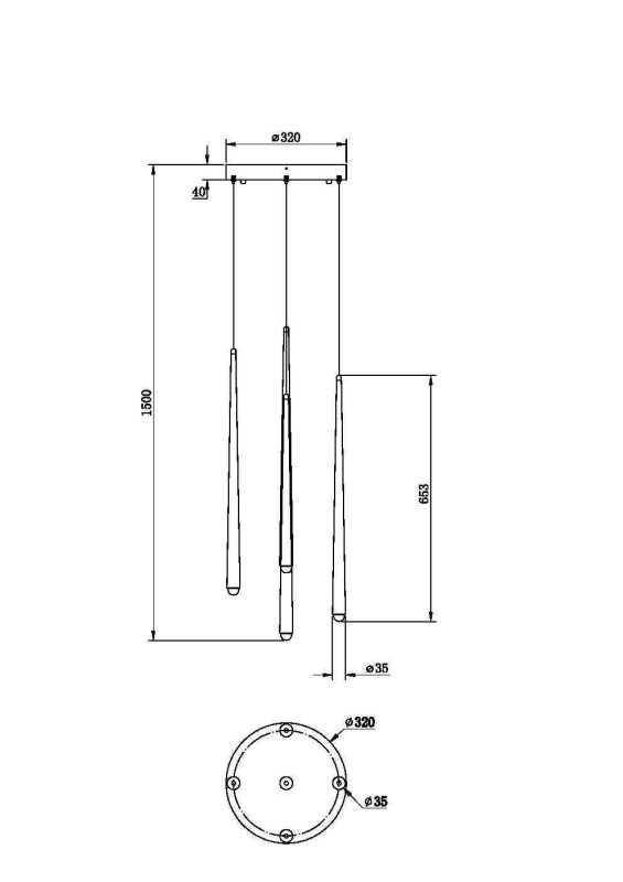 Подвесной светильник 32*32*369,3 см, LED, 31W, 2600К-3500К, Maytoni cascade MOD132PL-L30BSK латунный