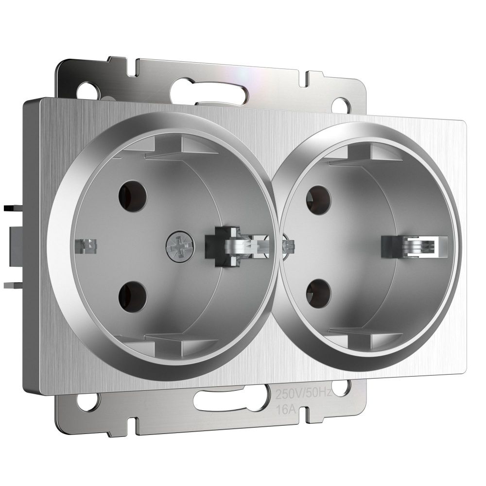 Розетка двойная с заземлением (серебряный рифленый) W1172009 Werkel 4690389159831
