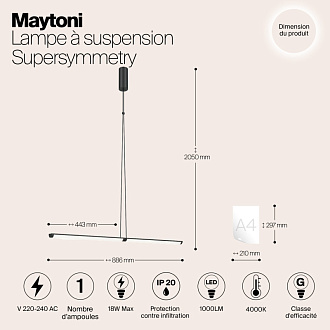 Подвесной светильник  4*4*88,6 см, LED 1 18W, 4000К, Черный Maytoni Supersymmetry P096PL-L11BK1