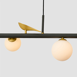 Подвесная люстра 87*16*180 см, 27W, Favourite Sparrow 4324-5P черный, матовое золото, белое стекло