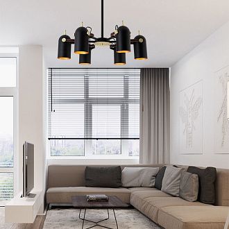 Люстра на штанге BULLET B D82 82*82*40 см, 8*E27*60W, ImperiumLoft BULLET-B01, Чёрный