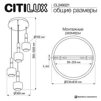 Подвесной светильник *30*30-160 см, 4*G9*15W, Citilux Lass CL249021, Золото\Черный