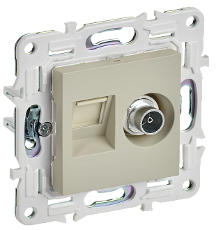 SKANDY Розетка двойная TV+RJ45 кат.5E SK-A14B беж. IEK, SK-AK20-1-K10