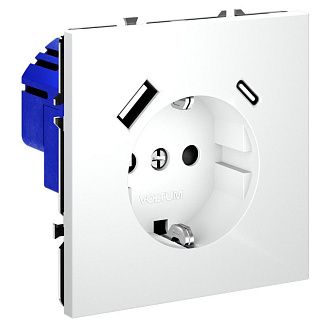 Розетка встраиваемая Voltum S70 с заземлением и защитными шторками, 16А, с USB, A+С, белый матовый пластик Soft touch VLS040502