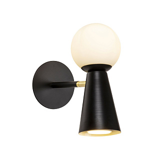Бра Favourite Gnomes 4095-1W, D235*W200*H230, каркас черного цвета, поворотный плафон с двумя источниками света - стеклянный выдувной матовый шар с лампой G9 и металлический конус с лампой GU10, л