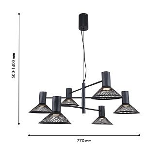 Подвесная люстра 77*50-140 см, 6*LED, 6W, 3000K, F-Promo Metrics 4623-6P, черный матовый