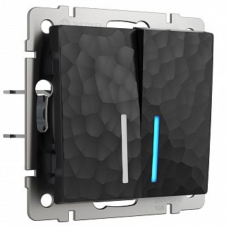 W1222108 Выключатель двухклавишный проходной с подсветкой, hammer черный Werkel, 4690389162640