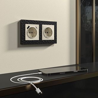 W1171703 Розетка с заземлением, шторками и USB тип A+C, слоновая кость Werkel, 4690389176425