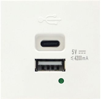 Donel USB зарядное устройство, 4.2A , Type A + C, 2 мод., бел. (45х45мм), DUSB4200WCF