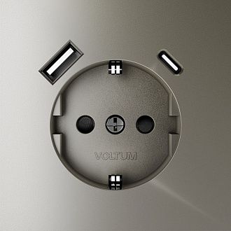 Розетка встраиваемая Voltum S70 с заземлением и защитными шторками, 16А, с USB, A+С, шелк пластик Soft touch VLS040504