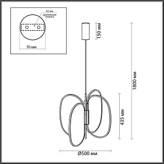 Подвесной светильник 50*180 см, 1 LED*54W, 3000 К, Odeon Light Piuma, черный 6665/53L